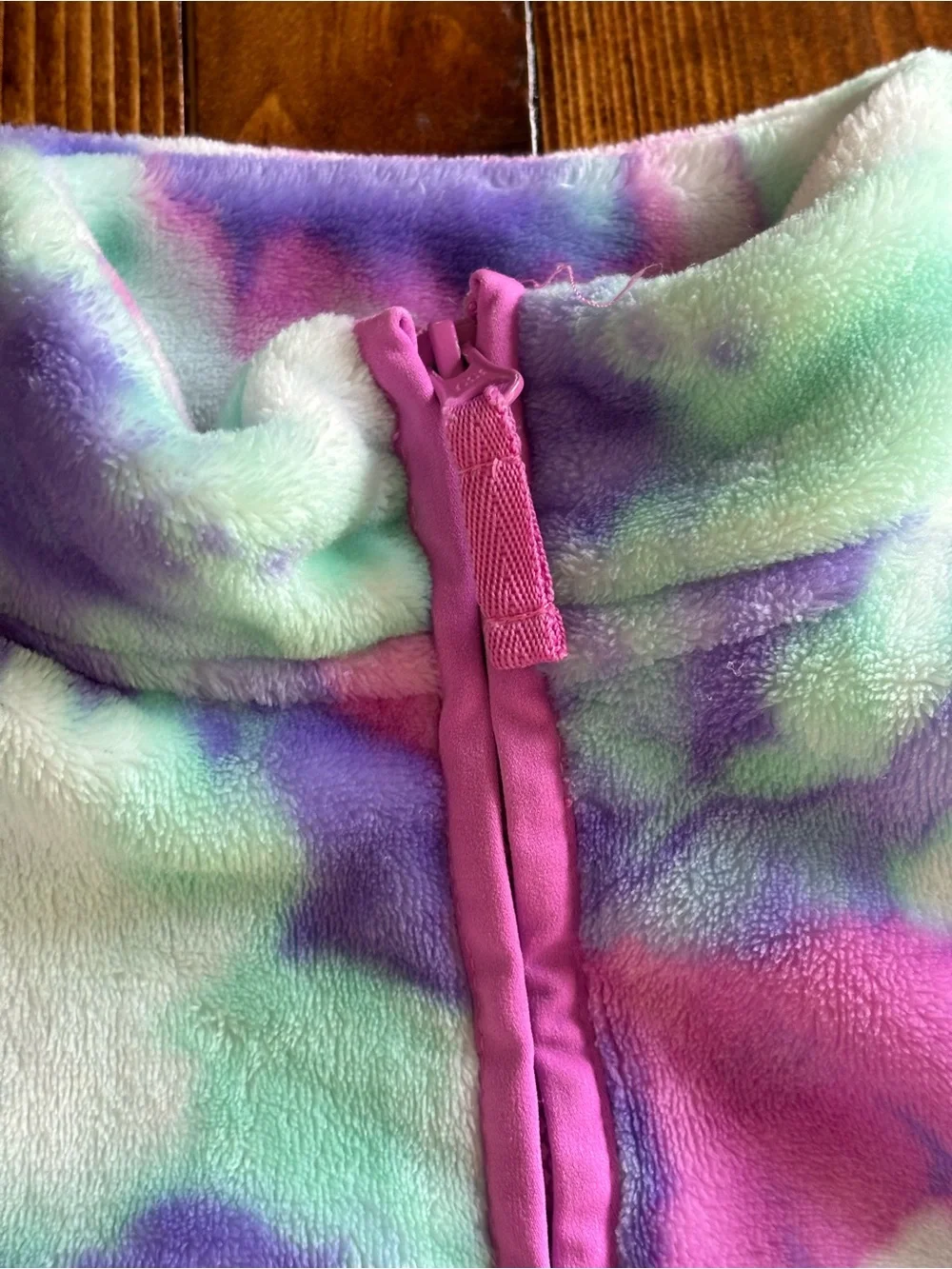 Lands' End Girls Tie-Dye Fleece Full Zip Vest w/ Pockets Purple Pink Sz S 7-8